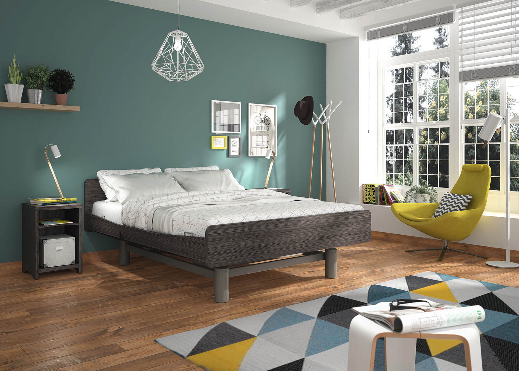 Image of an adjustable bed in a modern contemporary bedroom.