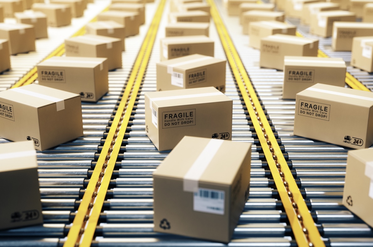 Parcels on a conveyor belt